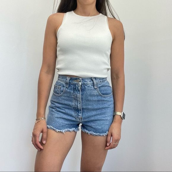 Vintage Pants - ⛔️SOLD⛔️Vintage Infuse High Rise Light Wash Raw Hem Cut Off Denim Shorts Size 26